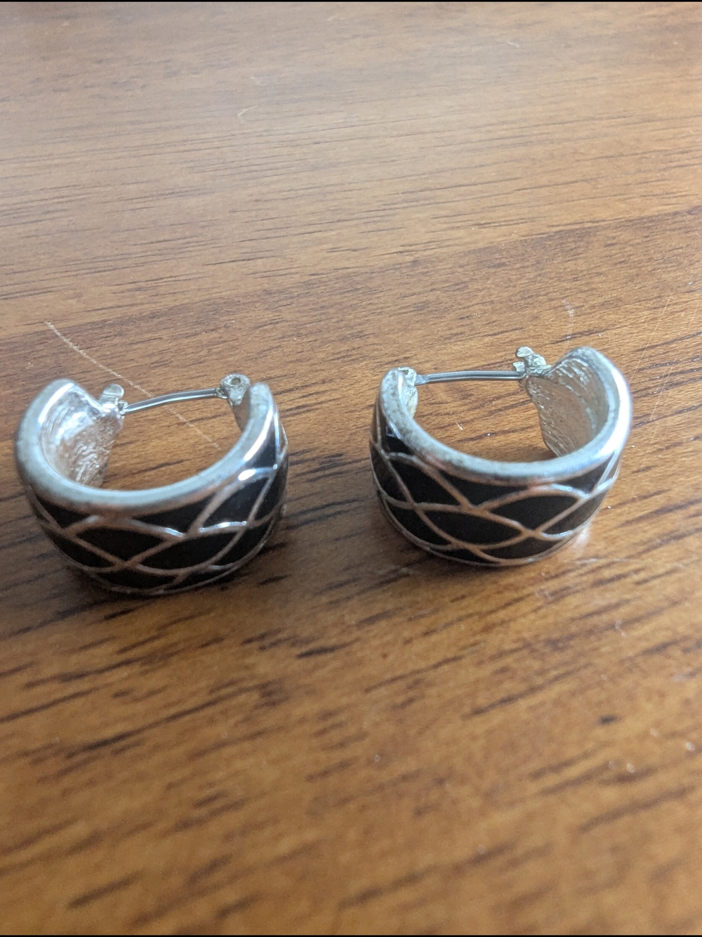 Sterling Silver Black Enamel Hoop Earrings - Women's Jewelry